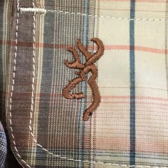 BROWNING tan plaid button down shirt large - Picture 5 of 9